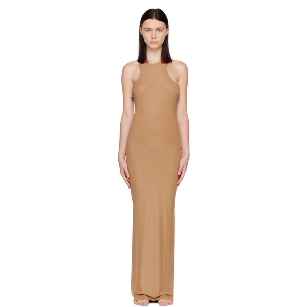 NWT SKIMS Beige Soft Lounge SOLDOUT Limited Edition Shimmer Maxi Dress Sz Large